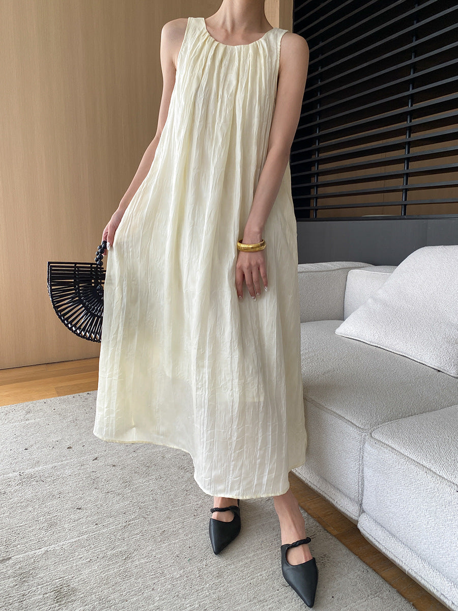Summer Water Ripple Texture Round Neck Sleeveless Maxi Dress