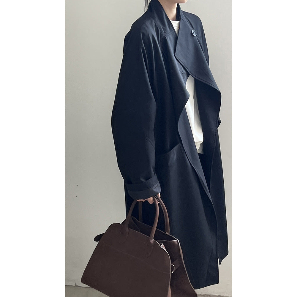 Retro Notch Lapel Single-Button Mid-Length Coat