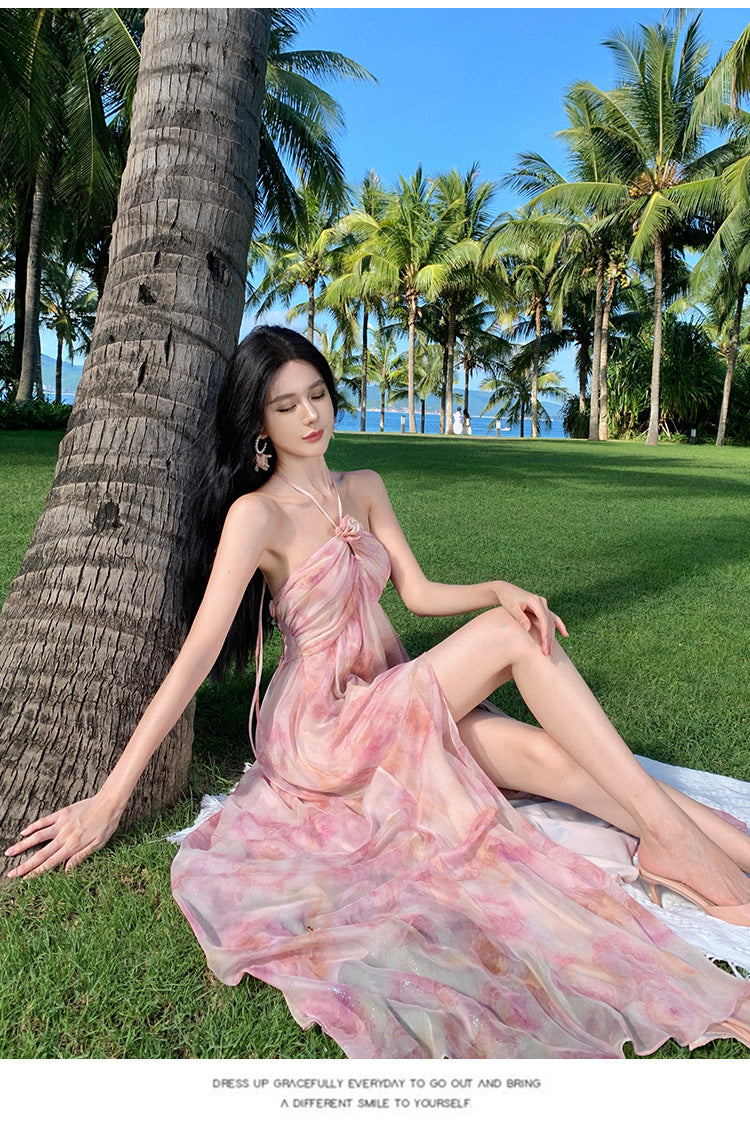 Luxury 3D Floral Halter Neck Dress