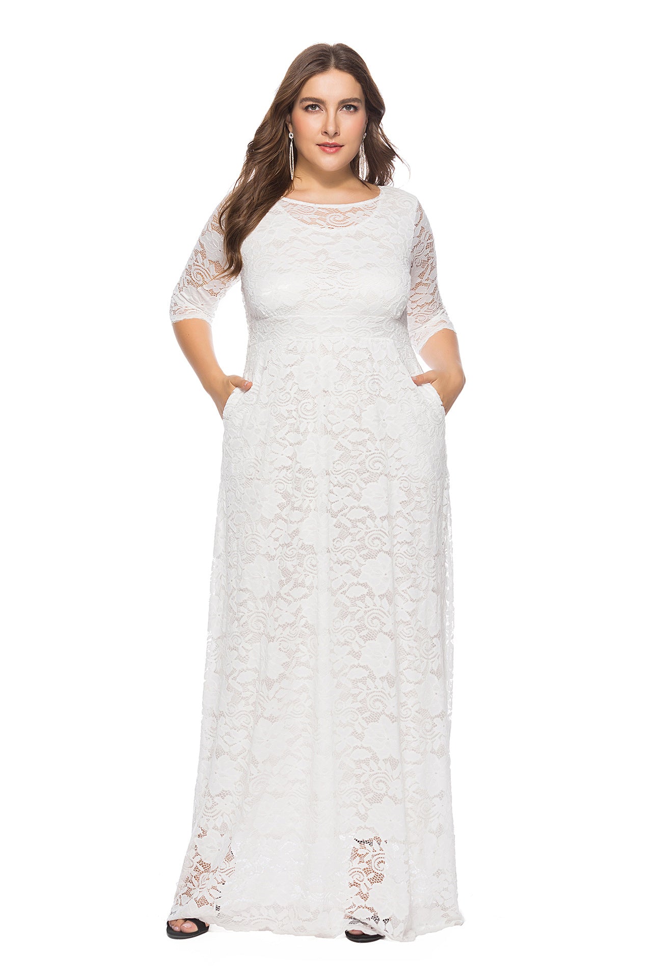 Plus Size Lace Evening Gown with Pockets