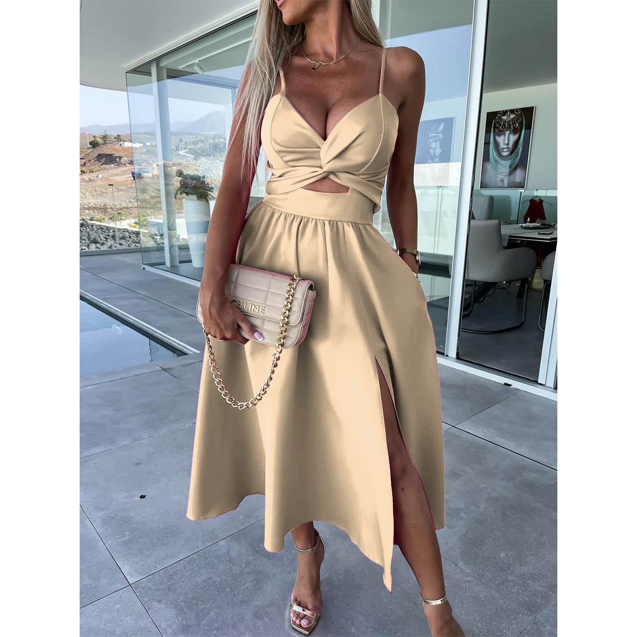 Sexy Summer Split Front Long Dresses-Dresses-Khaki-S-Free Shipping at meselling99
