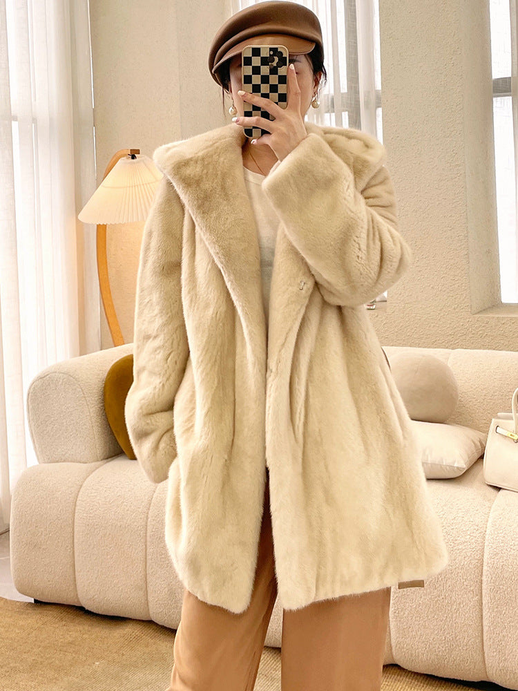 Casual Faux Fur Midi Length Jacket Coats