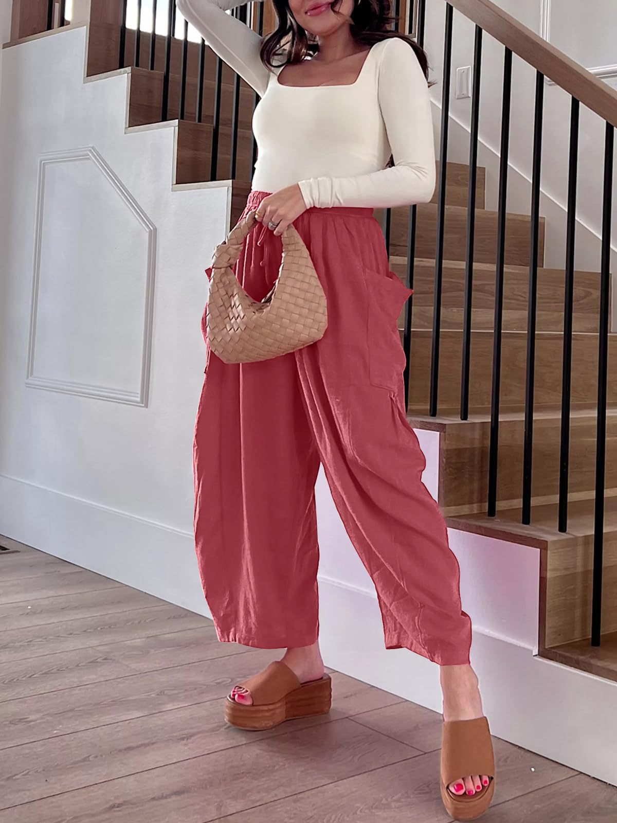 High-Waisted Wide-Leg Pants with Elastic Waist