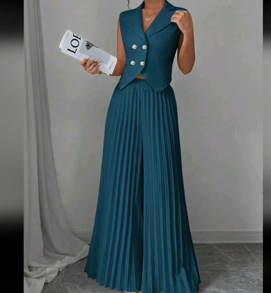 Women's Fashion Vest & Pleated Skirt Pants Set – Trendy Two-Piece Outfit