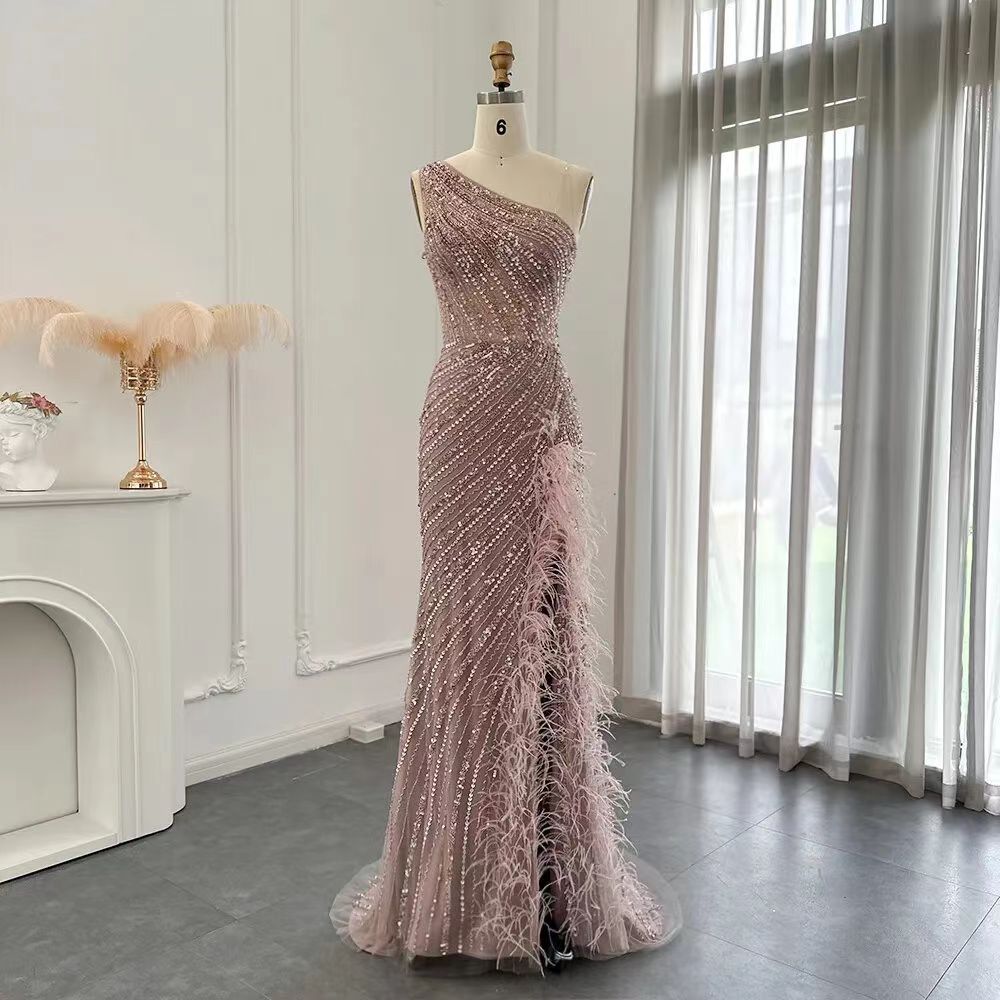One-Shoulder Ruched Waist Evening Dress