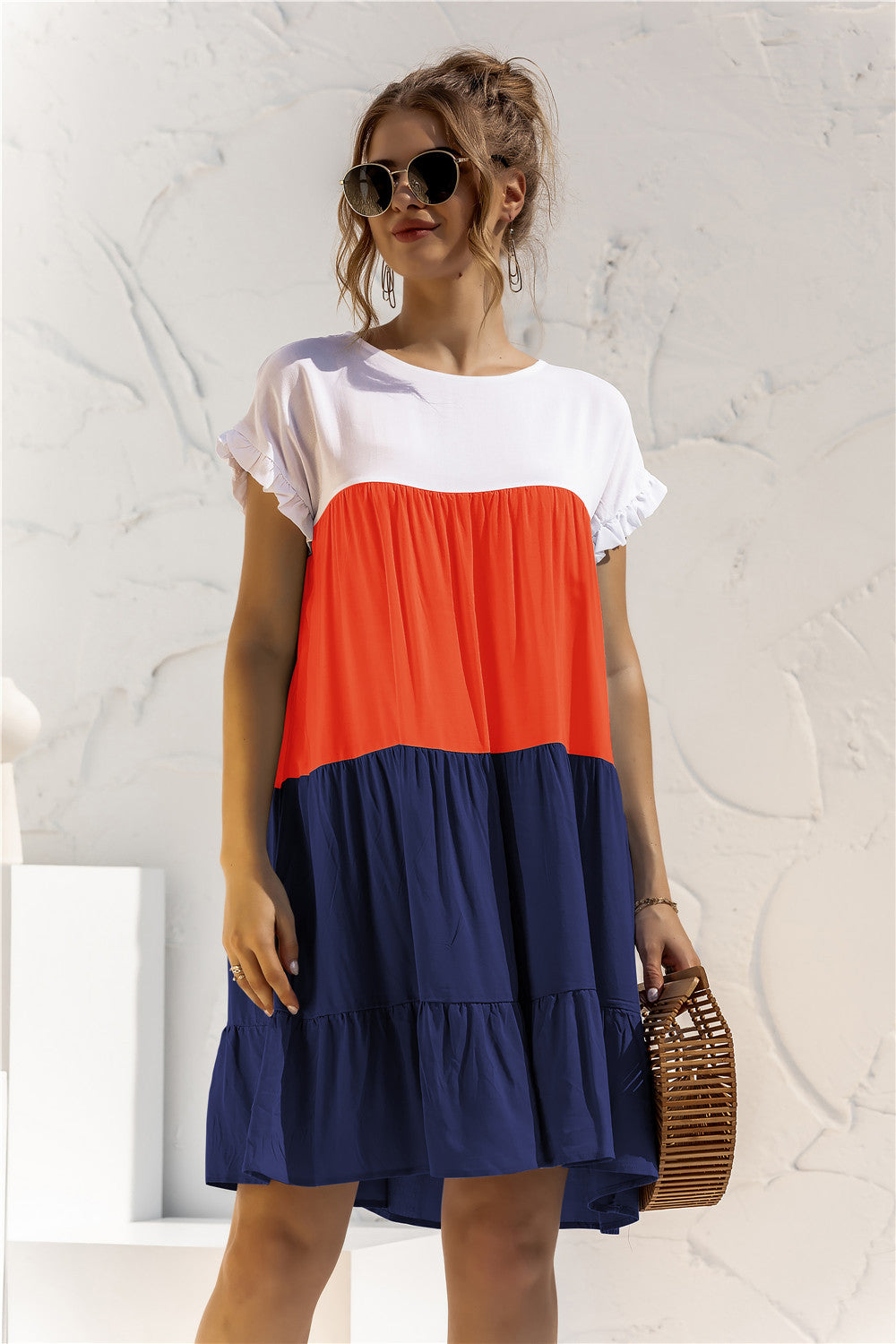 Summer Color Block Loose Fit Short Dress