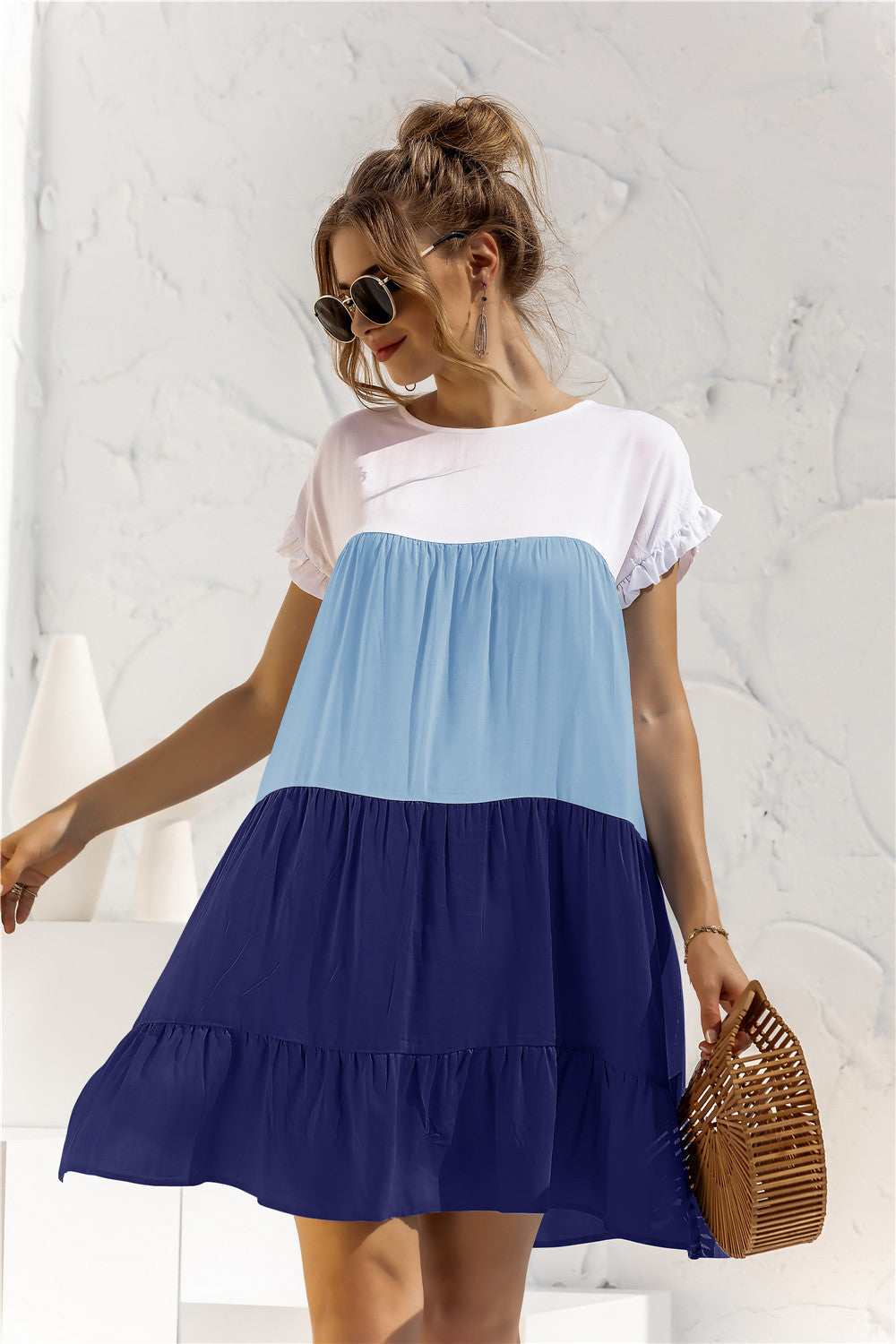 Summer Color Block Loose Fit Short Dress