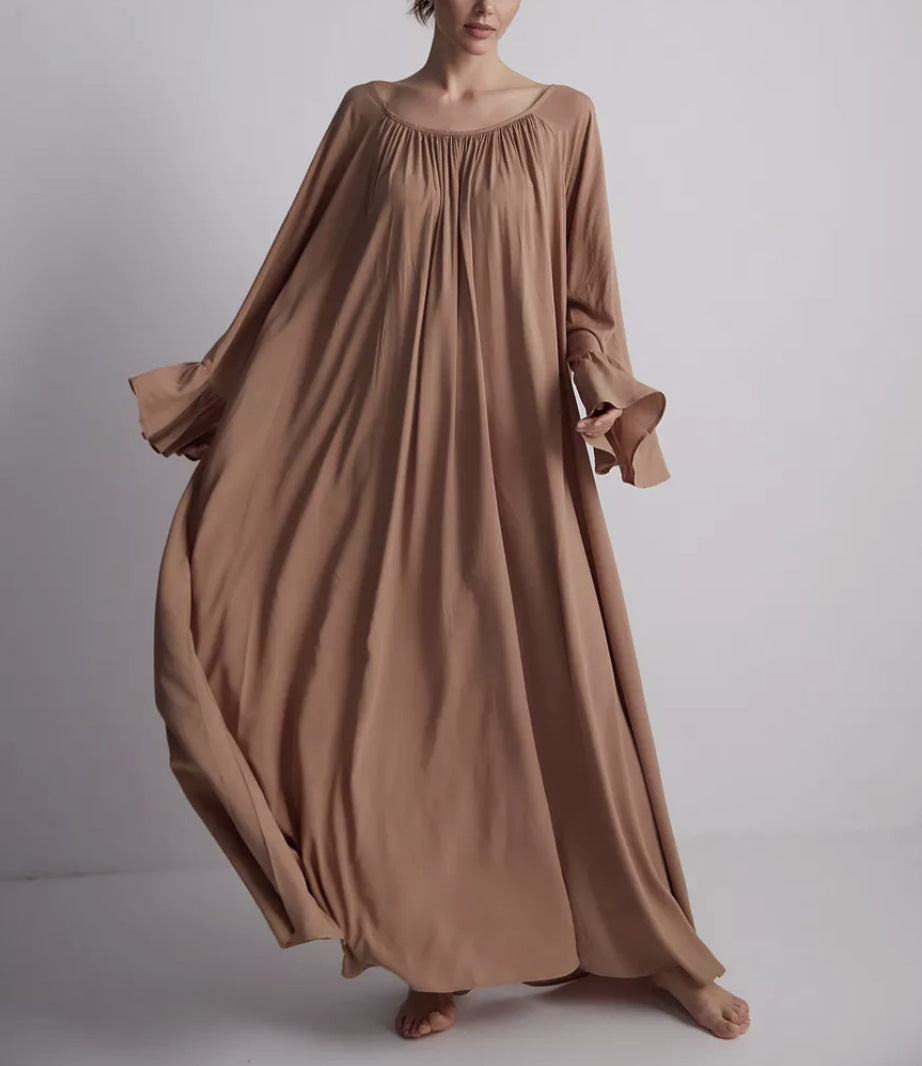 Boho Oversized Dress – Flowy Maxi Robe Dress in Solid Color-White-One Size-Free Shipping Leatheretro