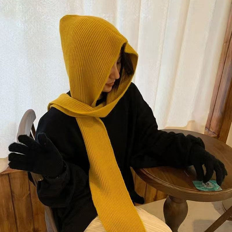 Women's Knit Hooded Cape Scarf 2pcs/set