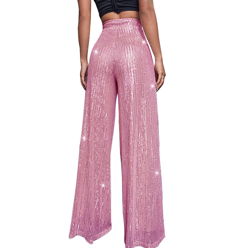 Fashion High Waist Sequin Summer Wide Legs Pants