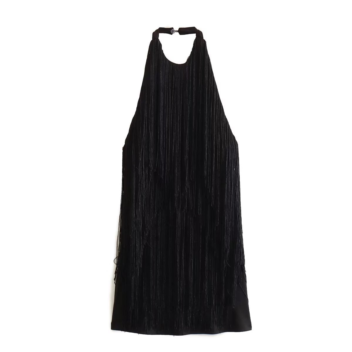 Elegant Halter Neck Fringe Hem Summer Dress