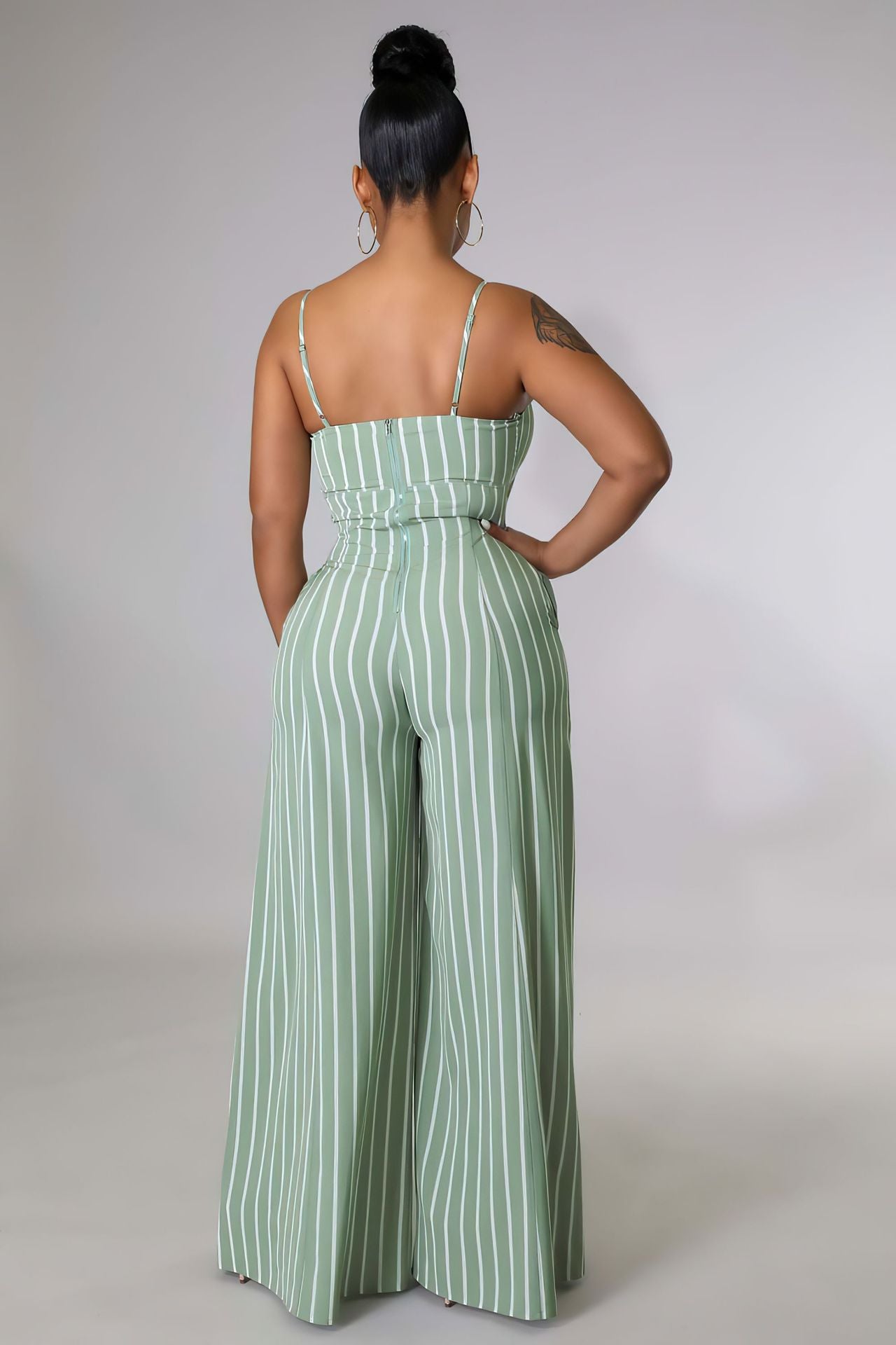 Sexy Backless Striped Wide Legs Jumpsuits