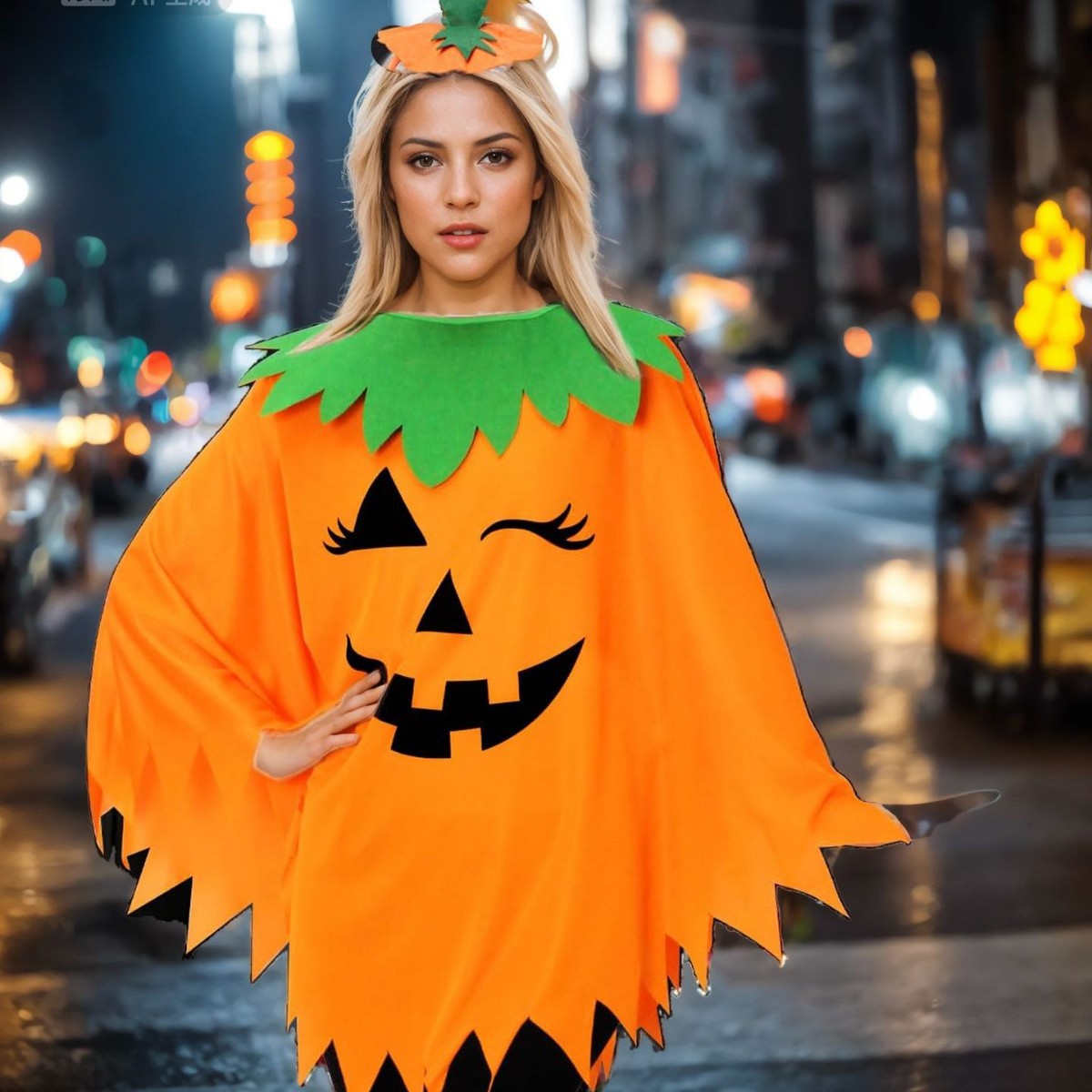 Halloween Pumpkin Cloak Costume Set with Headband and Candy Bag