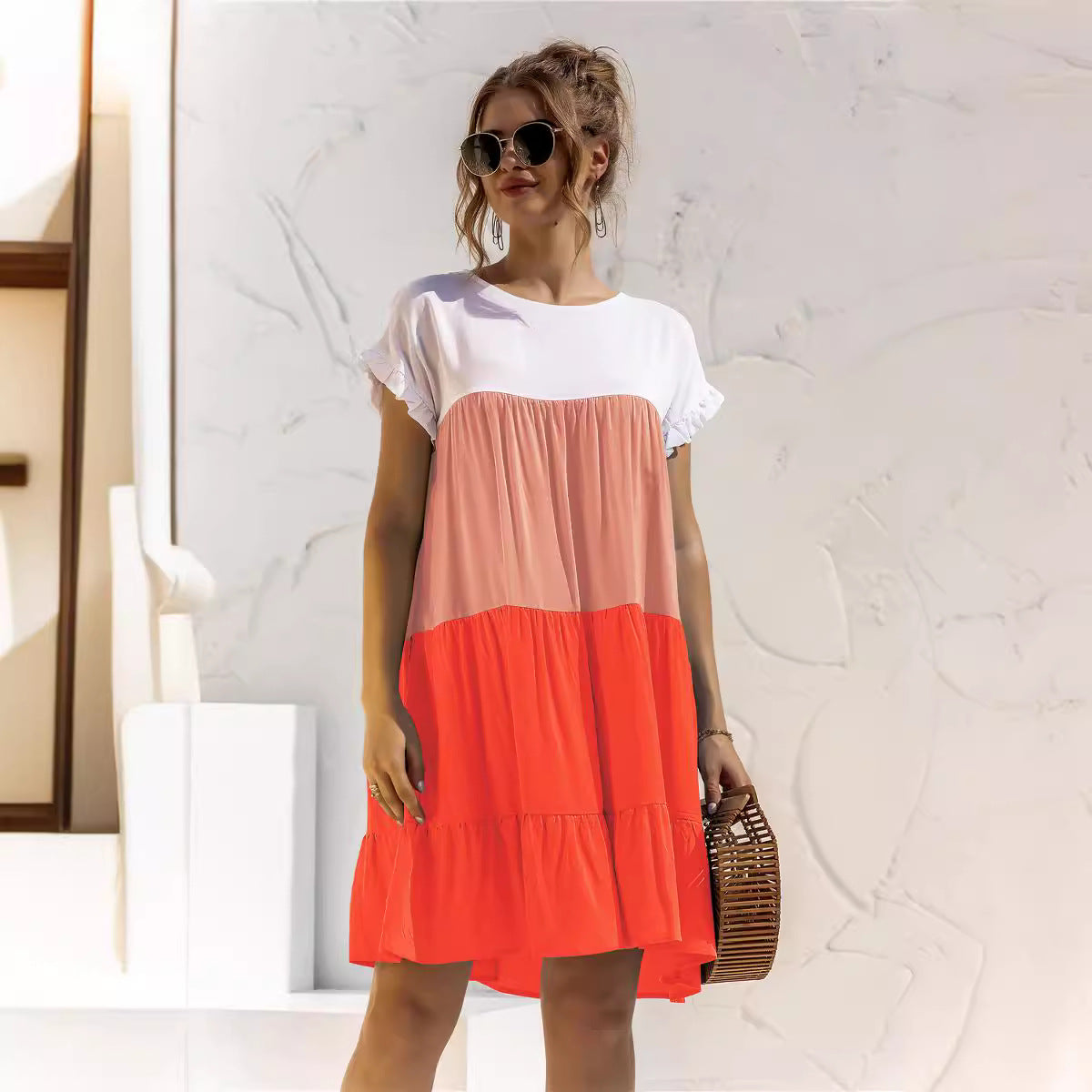 Summer Color Block Loose Fit Short Dress