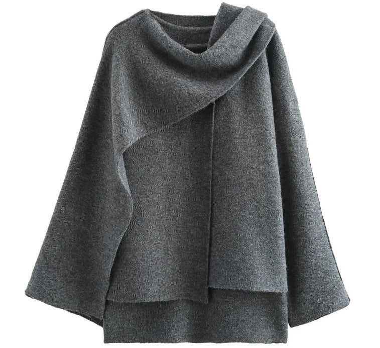 Spring Asymmetrical Scarf Short Loose Knit Coat Jacket
