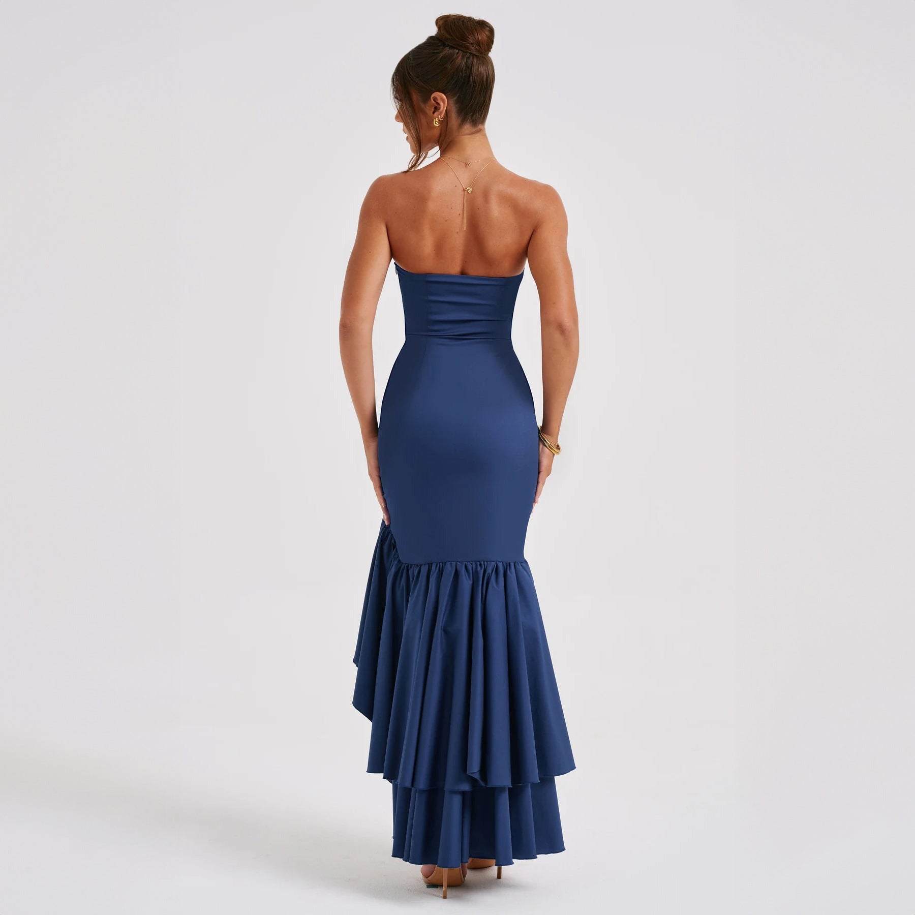 Rosemont Cotton Linen Strapless High Low Maxi Dress - Blue
