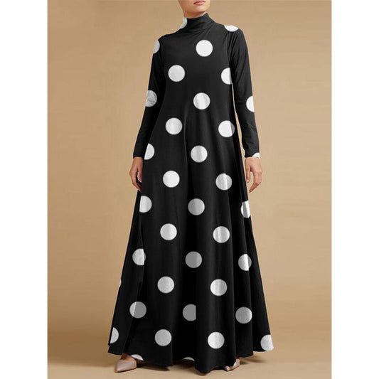 Leisure Polk Dot High Neck Long Sleeves Fall Dresses-Dresses-Free Shipping at meselling99