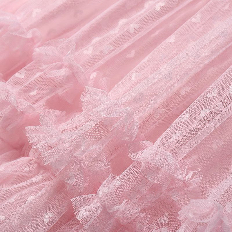 Plus-Size A-Line Tulle Skirt with Jacquard Heart Design