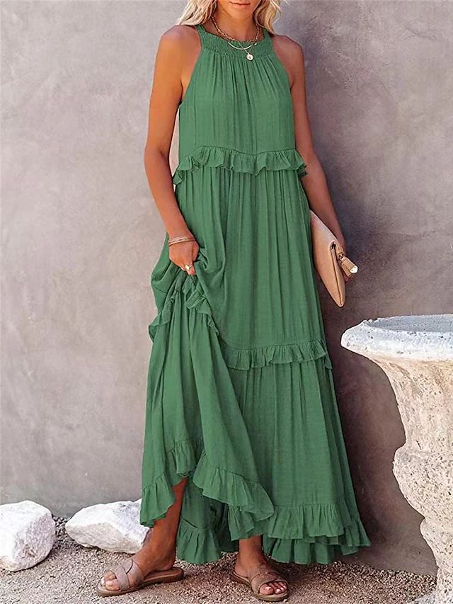 Casual Ruffled Summer Holiday Long Maxi Dresses