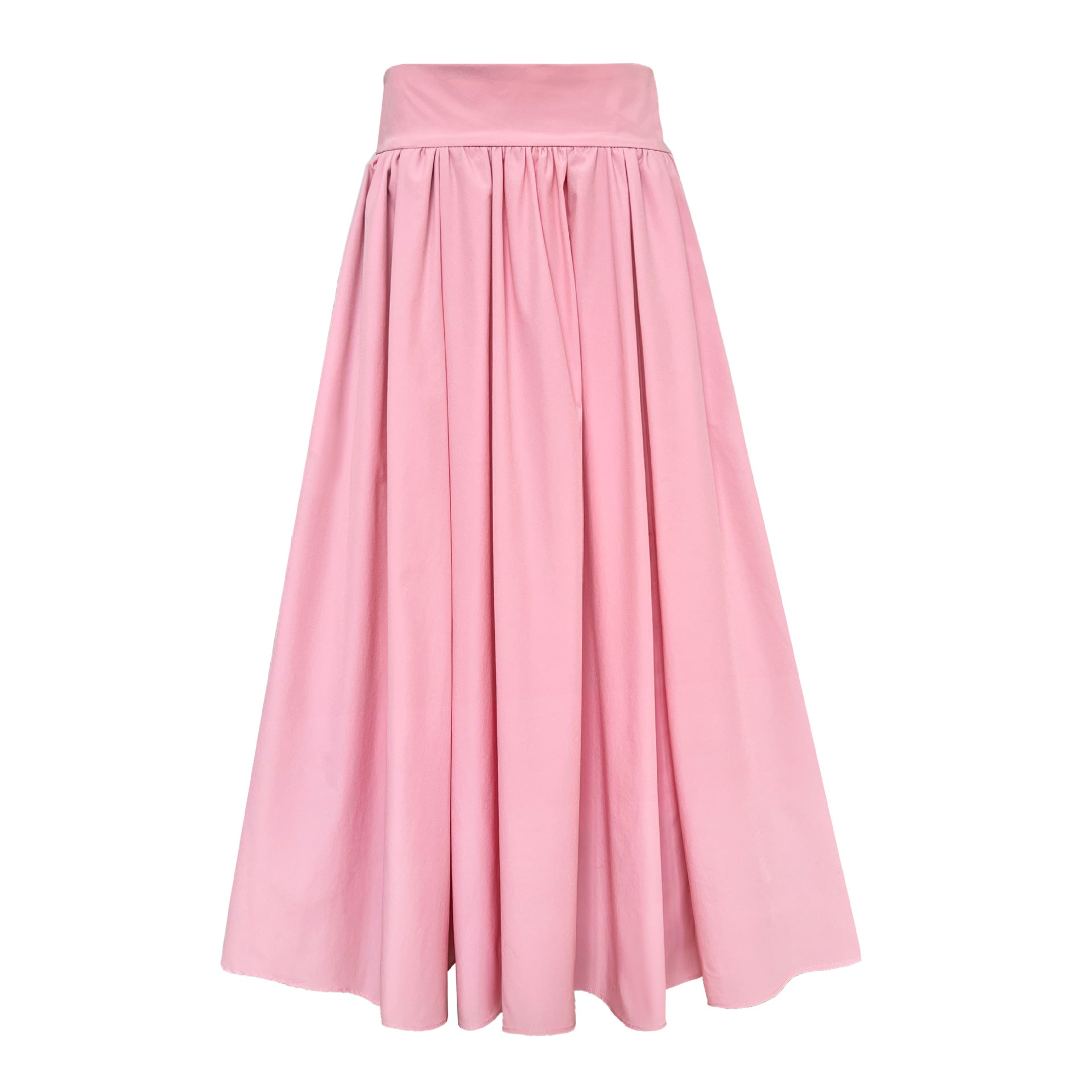 Elegant Pink Midi Skirt – Flowy A-Line Pleated Skirt with High Waist
