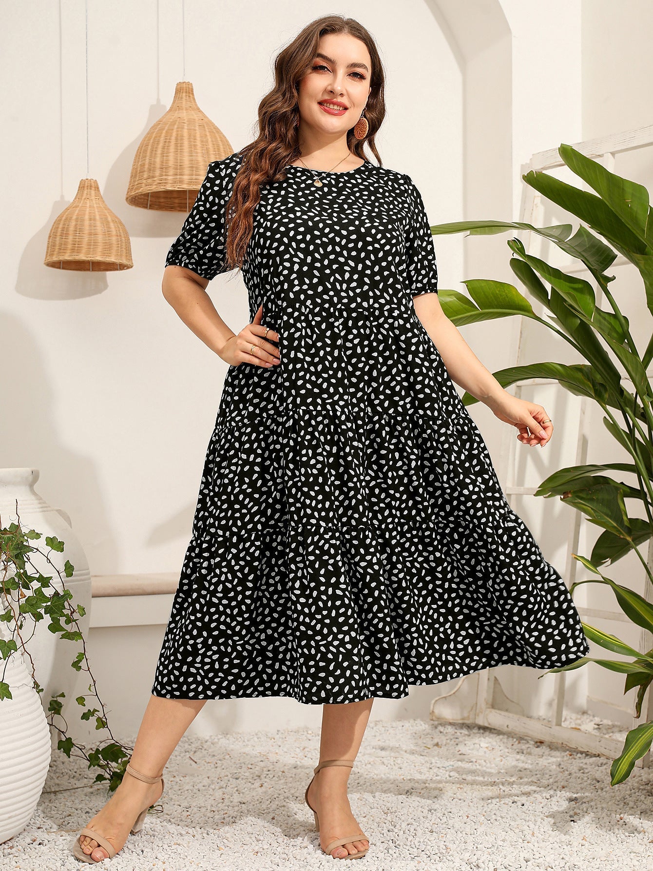 Women Short Sleeves Plus Sizes Dresses-Dresses-Black-XL-Free Shipping at meselling99