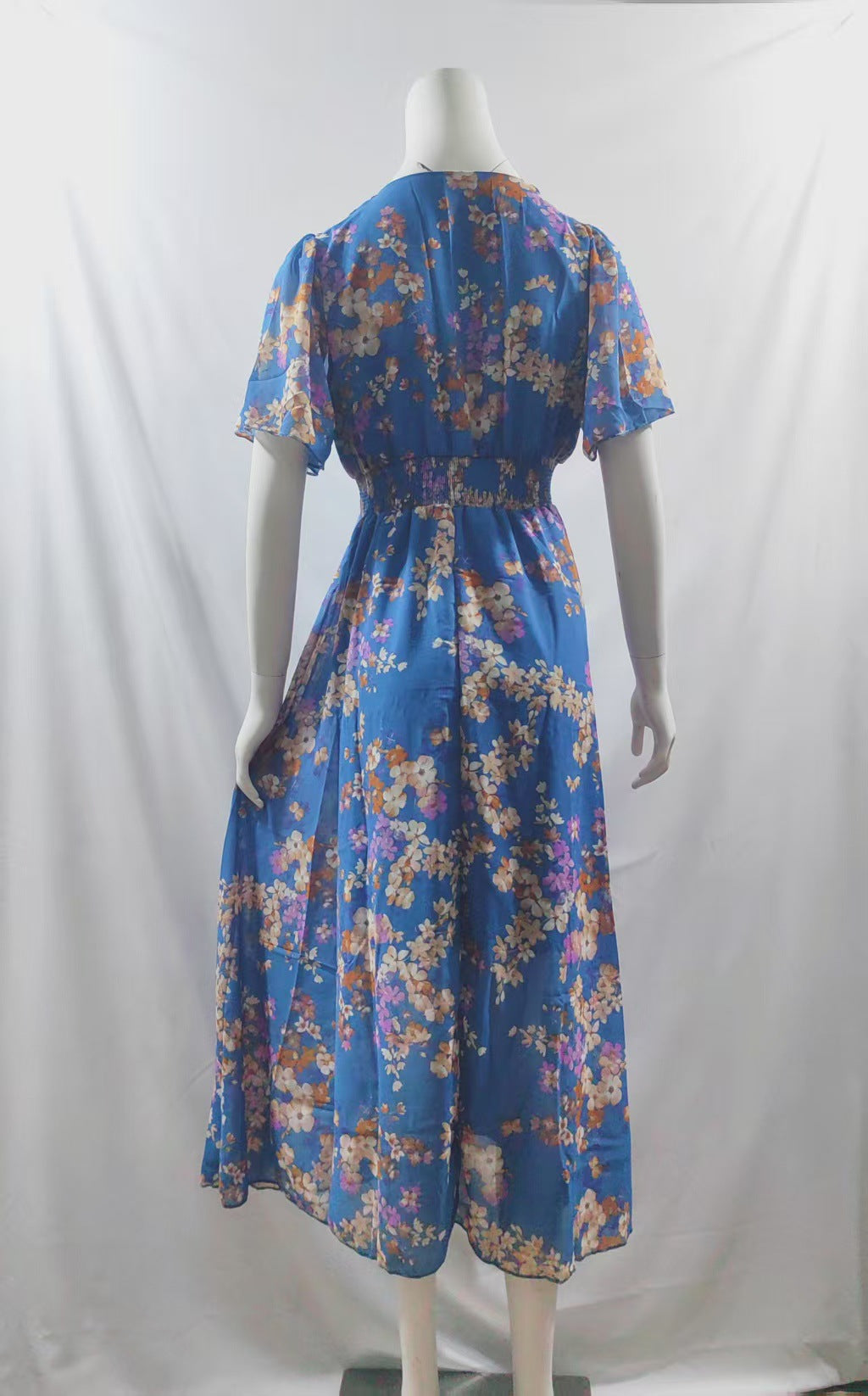 Women's Floral Print Chiffon Dress – Short Sleeve, Waist-Tied