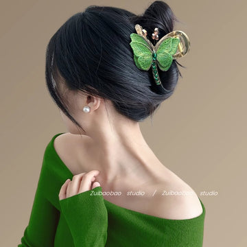 Spring Butterfly Vintage Embroidered Hair Claw Clip