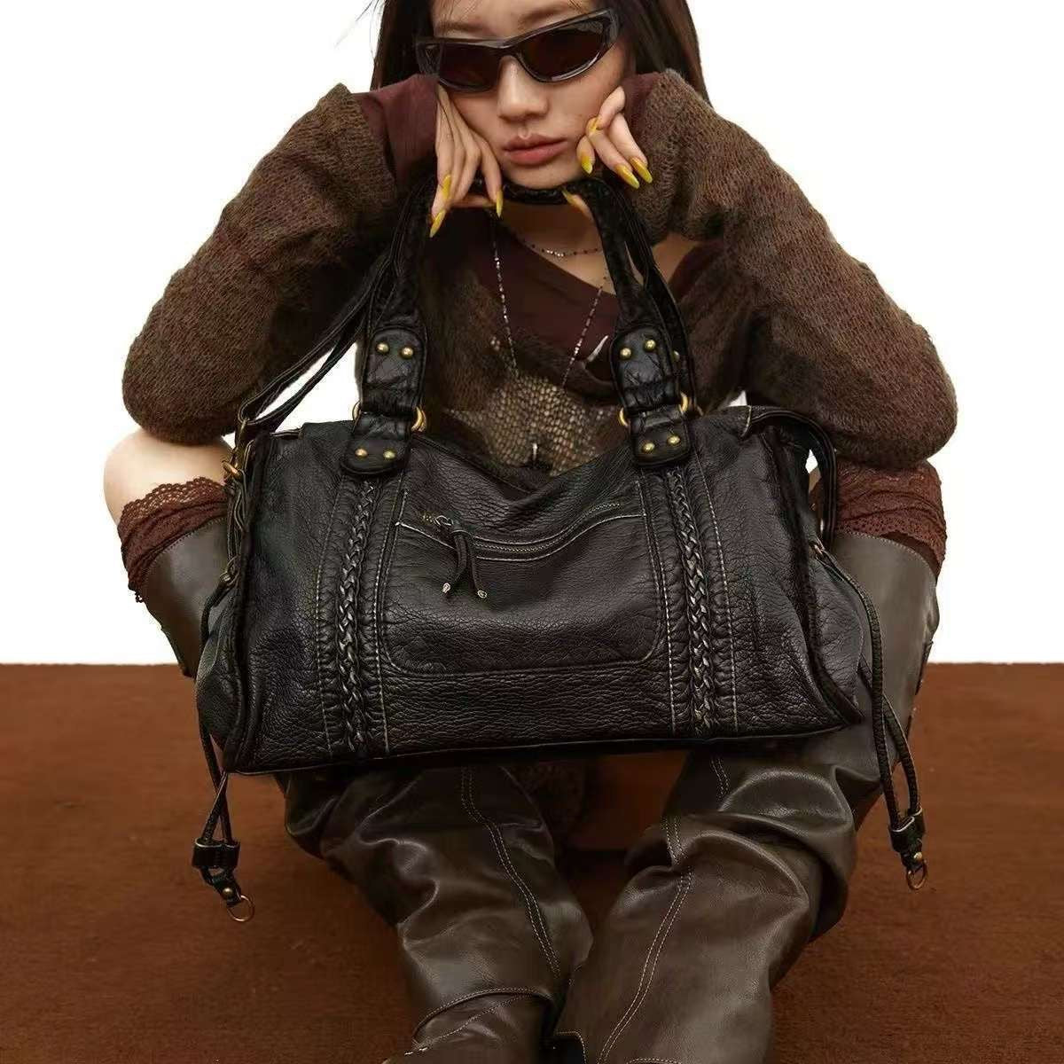 Vintage PU Leather Motorcycle Tote Bag