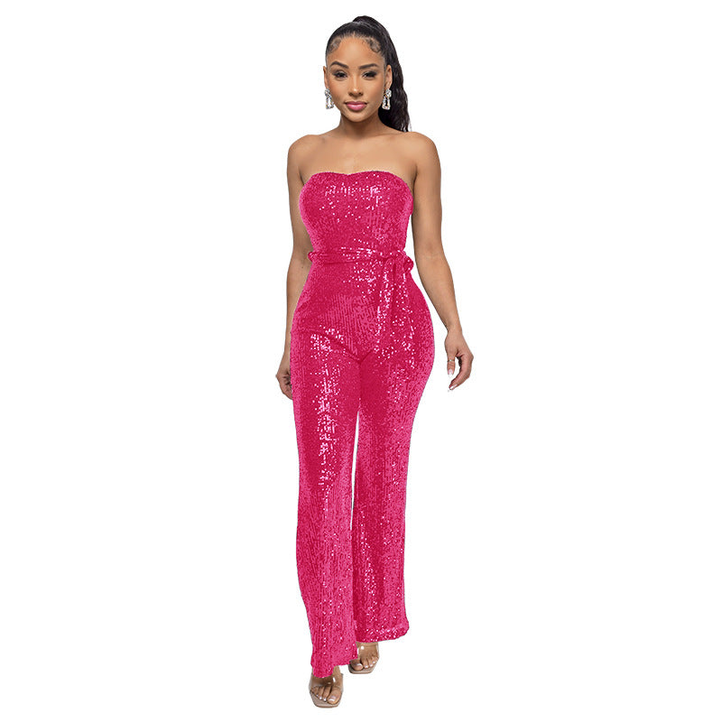 Sexy Strapless Sequined Sleeveless Jumpsuits