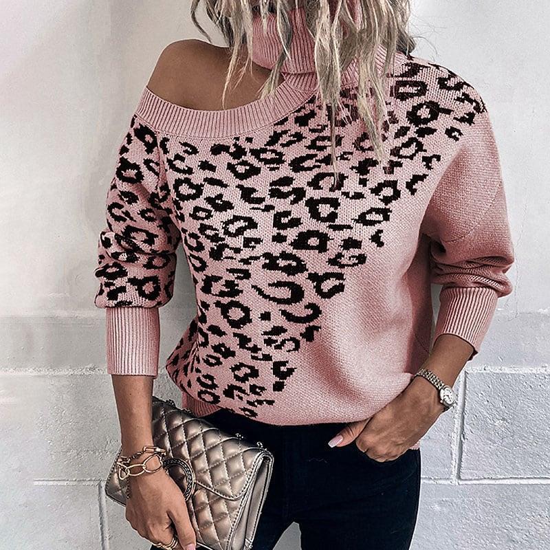 Casual Leopard Long Sleeves Knitted Sweaters