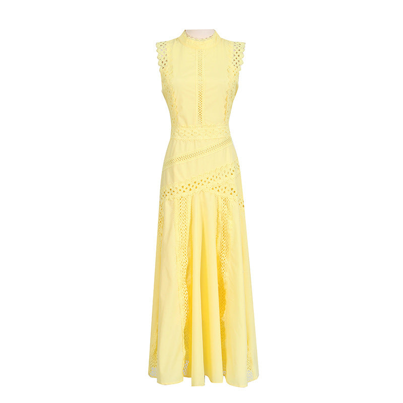 Designed Women's Vintage-Inspired Sleeveless Lace Trimmed Summer Dress