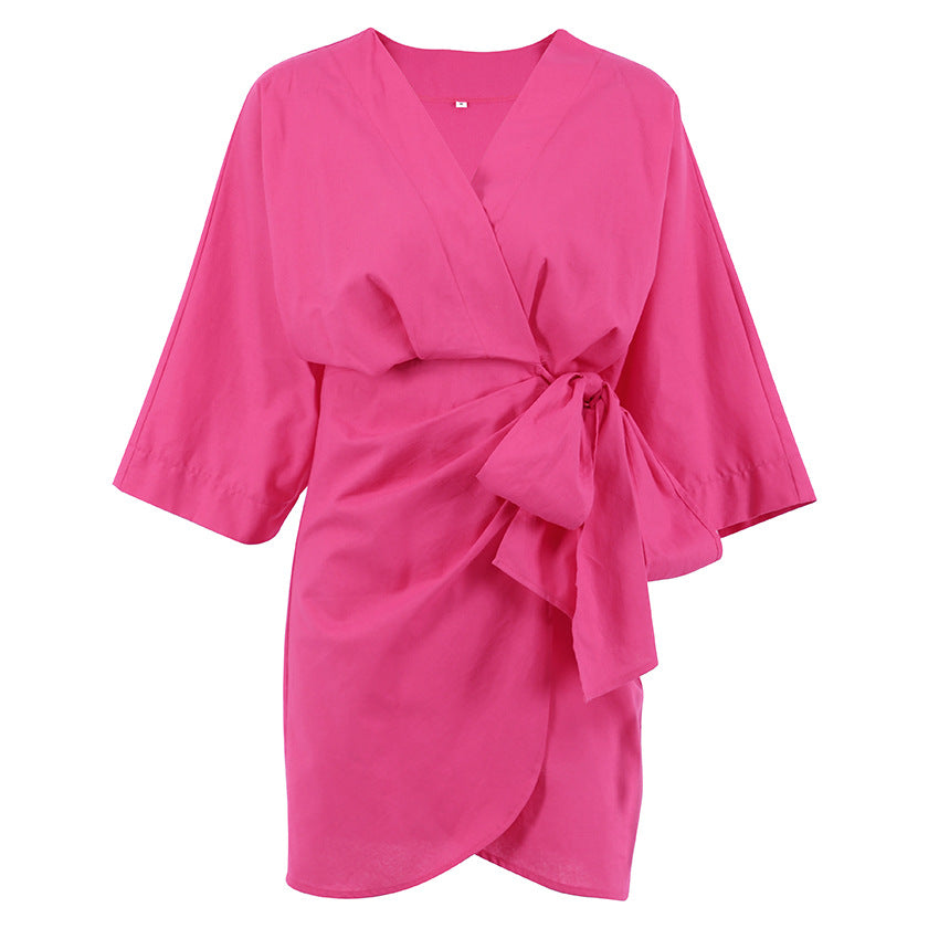 Designed Cotton Linen Irregular Mini Dresses