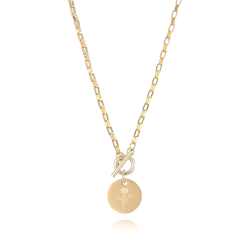 Designed Month Flowers Birthday Gifts Round Pendant Necklaces