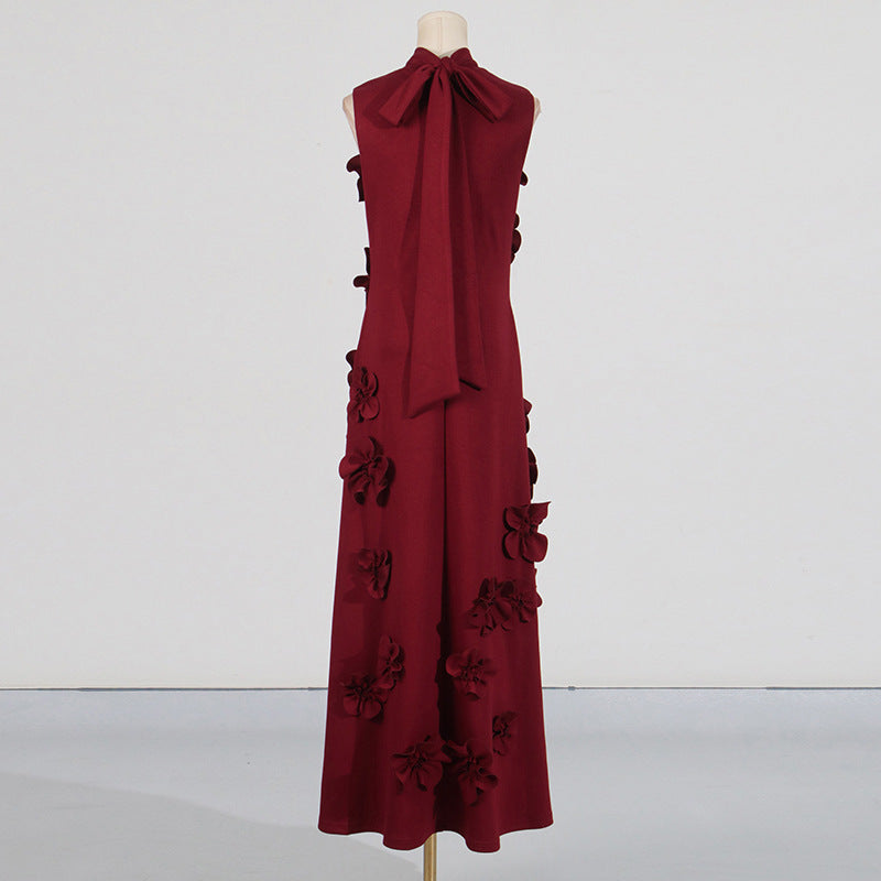 Elegant Stand Collar Sleeveless Maxi Dress