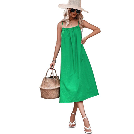 Green Backless Summer Beach Holdiay Midi Dresses