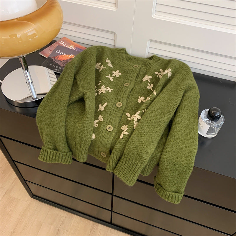 Vintage Green Embroidered Cardigan
