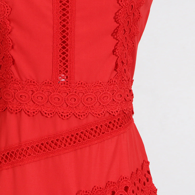 Designed Women's Vintage-Inspired Sleeveless Lace Trimmed Summer Dress