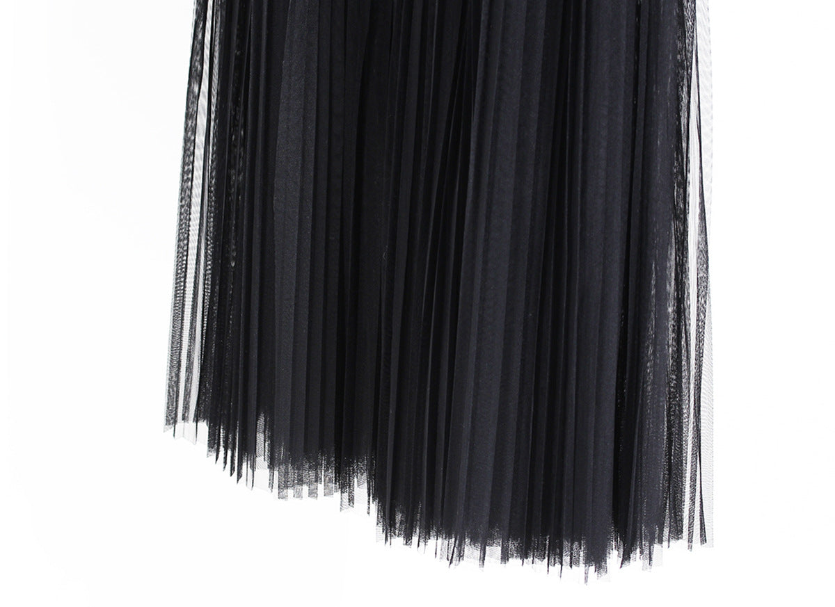 Women's Long Blazer & Chiffon Pleated Skirt Two-Piece Set
