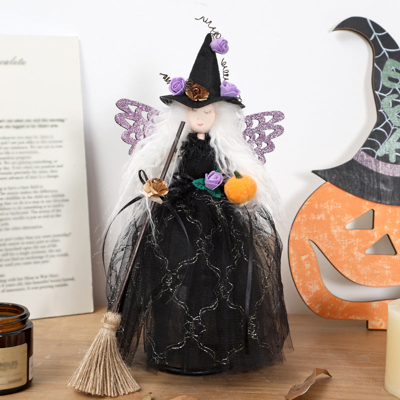 Halloween Decorations - Butterfly Witch Broom Doll Ornament