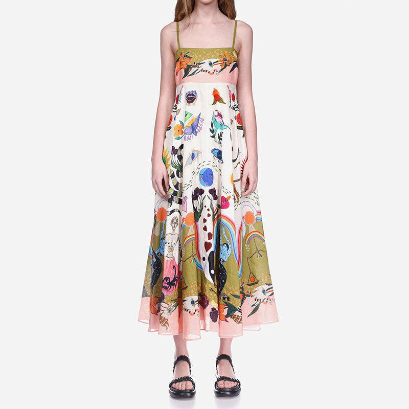 Elegant High-Waist Floral Print Sundress