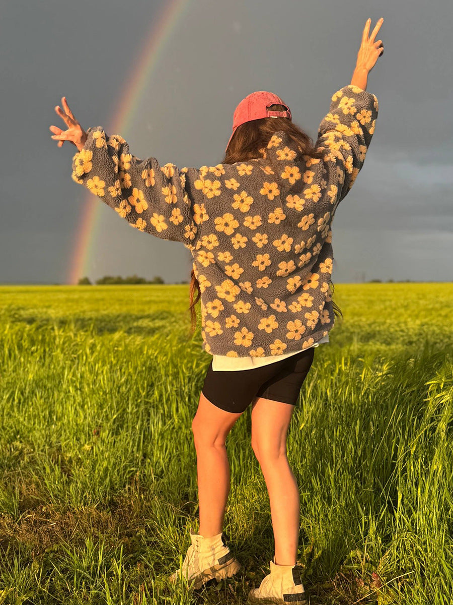 Women's Floral Print Sherpa Hoodie