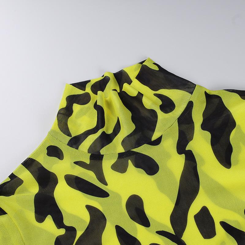 Sexy High Neck Yellow Leopard Long Sleeves Women Dresses-Dresses-Free Shipping at meselling99