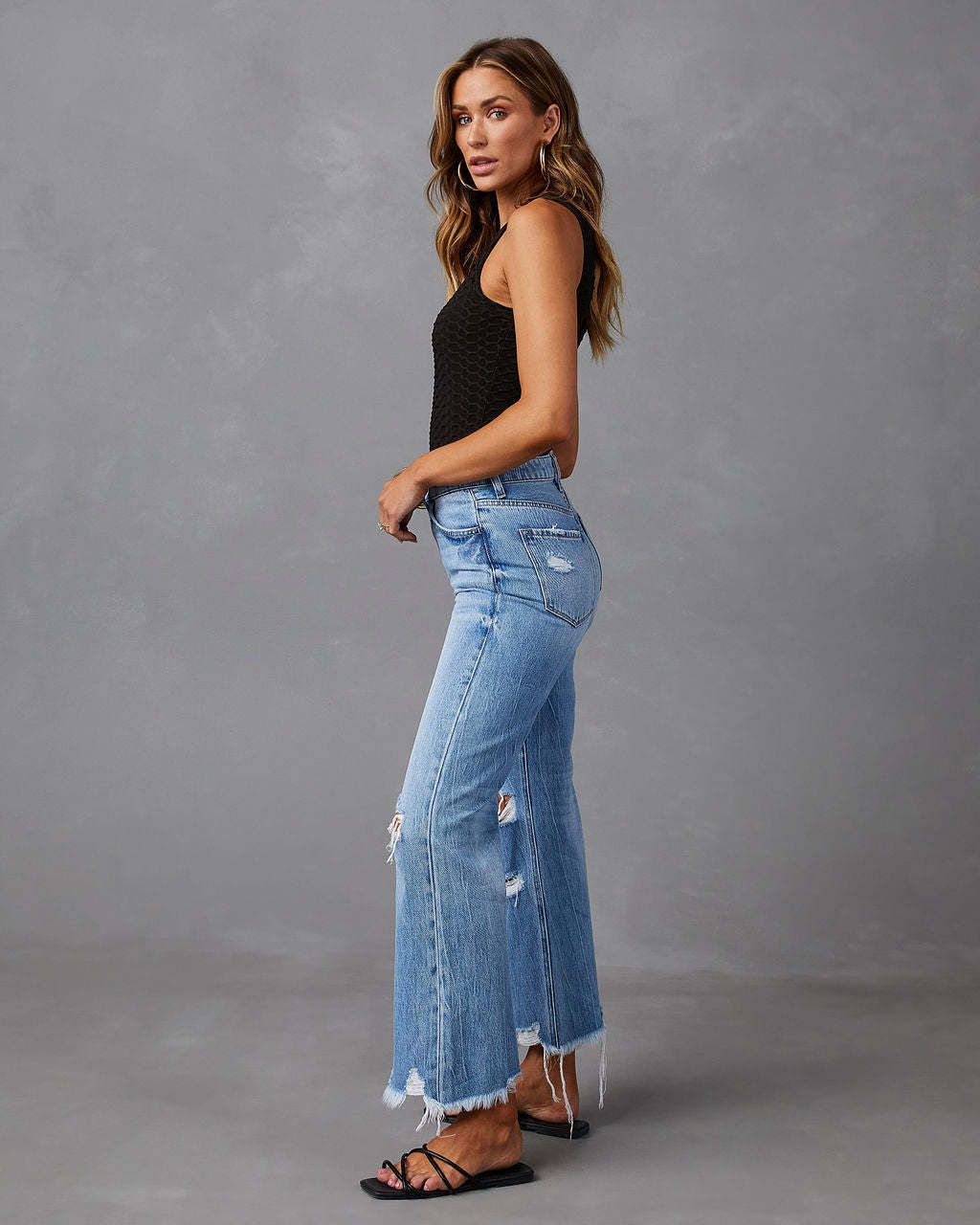 Women's High-Waist Distressed Flared Jeans