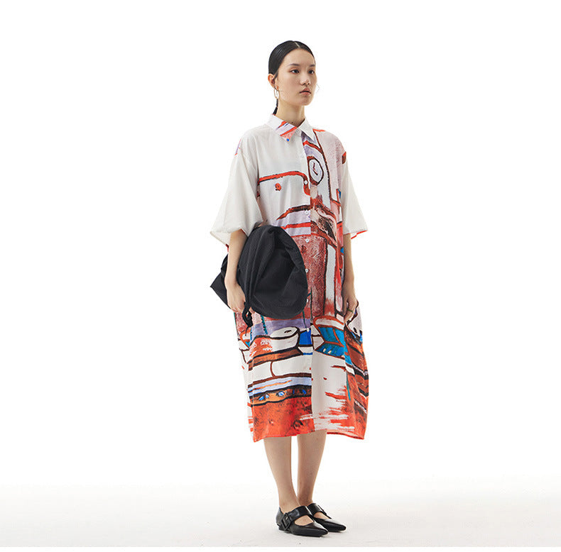 Summer Graffiti Designed Casual Long Sleeves Shirts-Dresses-Free Shipping at meselling99