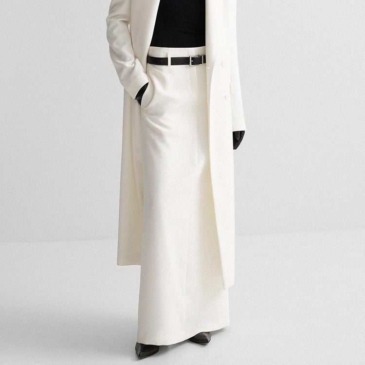 Designer A-Line White Low-Waist Midi Skirt – Unique Casual & Office Women's Skirt