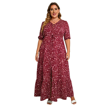 Plus Size Summer Boho Print Flowy Maxi Dress