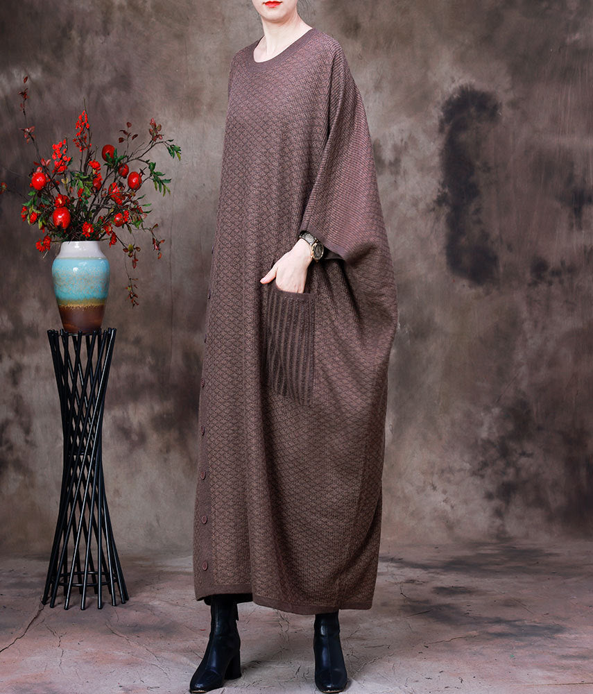 Vintage Bat Sleeves Fall Plus Sizes Woolen Knitting Dresses-Dresses-Free Shipping at meselling99