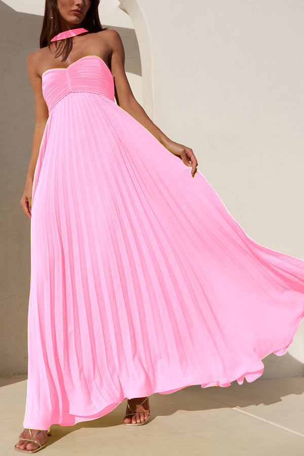 Solid Color Strapless Sleeveless Ruffled Dress for Women