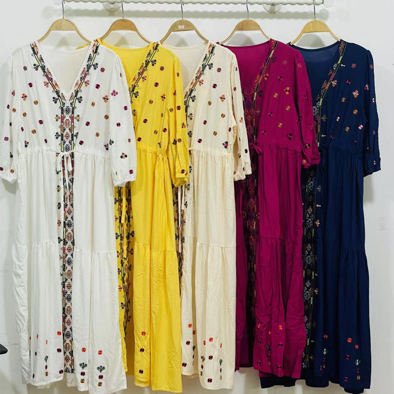 Bohemian Embroidered V-Neck Dress