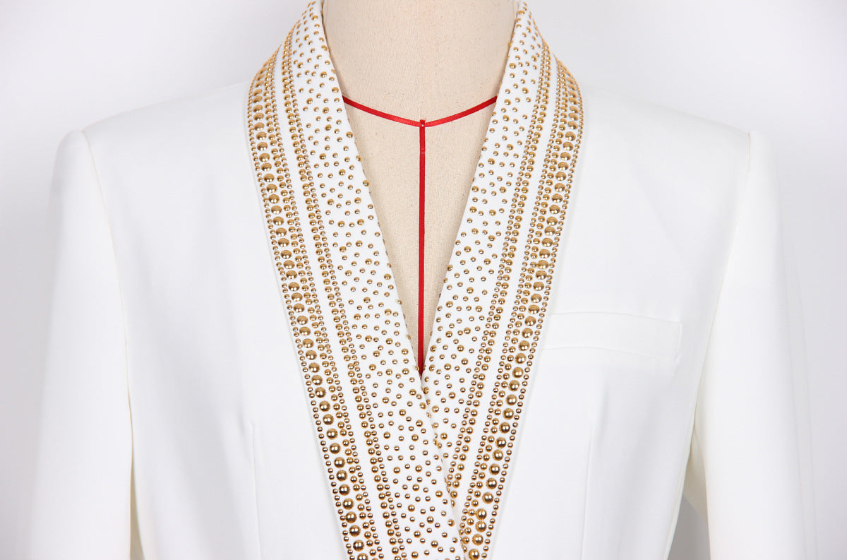 Designed Women's Mid-Length Blazer with Shawl Collar